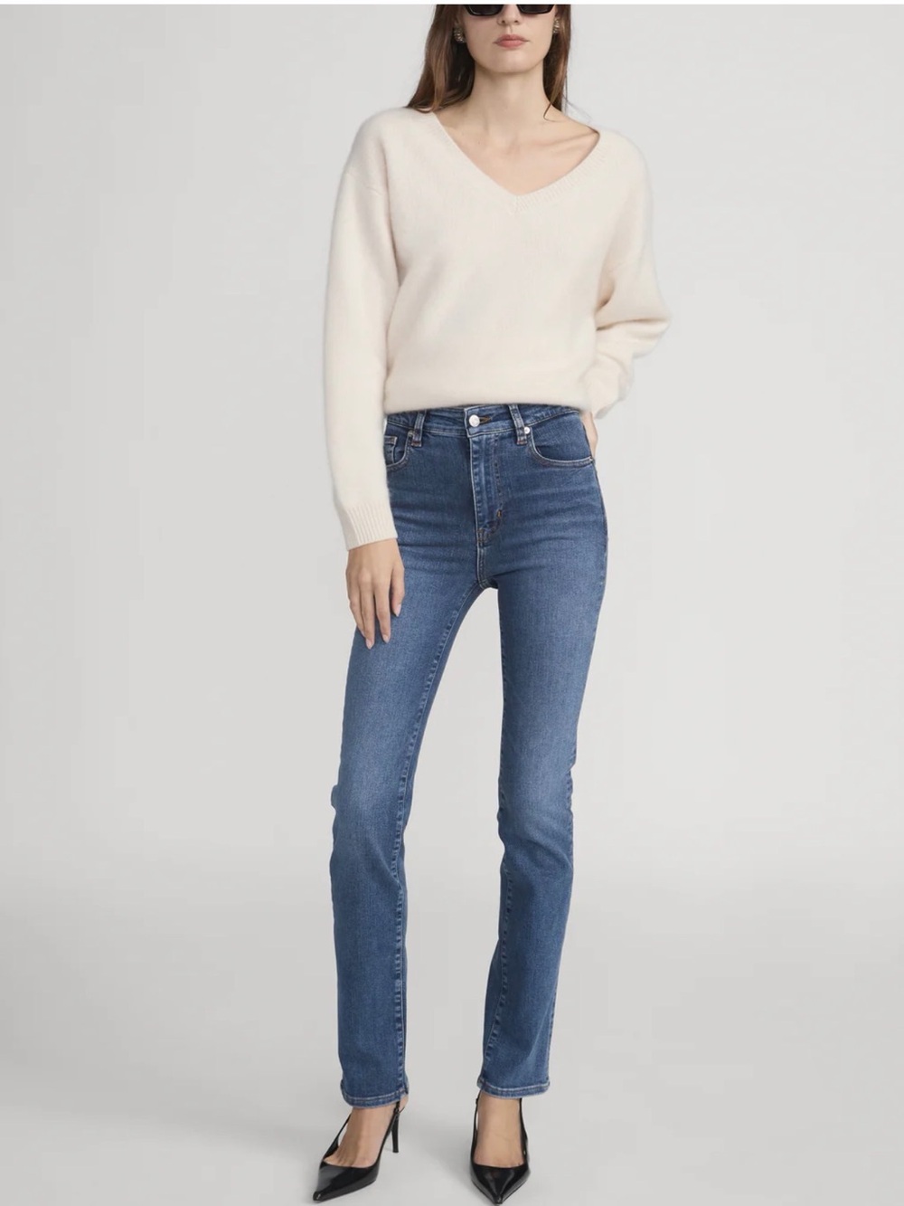 FRAME Denim High-Rise Slim Straight Jeans in Medium Blue 26